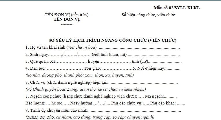 mẫu sơ yếu lý lịch trích ngang