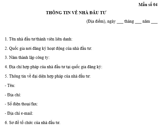 Mẫu thông tin nhà đầu tư