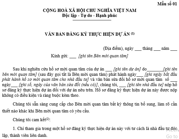 Mẫu văn bản đăng ký thực hiện dự án