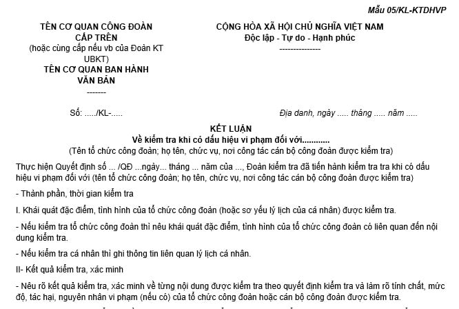 mẫu kêt luận kiểm tra