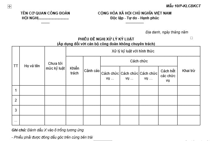 mẫu phiếu số 10