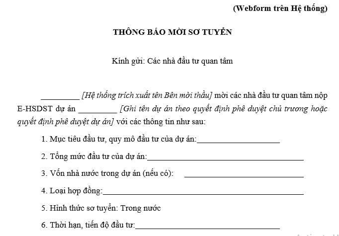 mẫu thông báo sơ tuyển