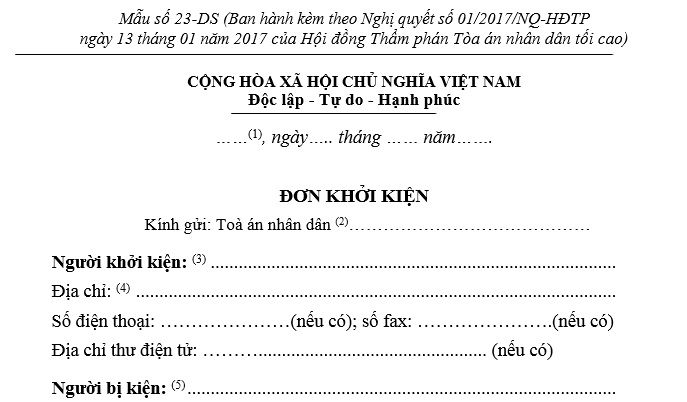 Mẫu đơn khởi kiện đòi nợ