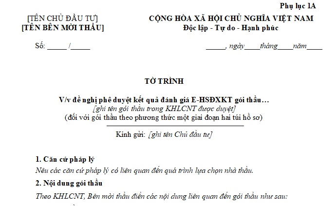 Mẫu tờ trình 1A