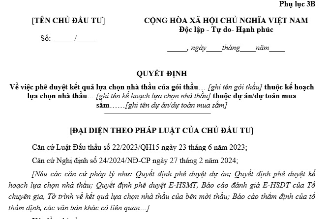 Mẫu quyết định phê duyệt 3b