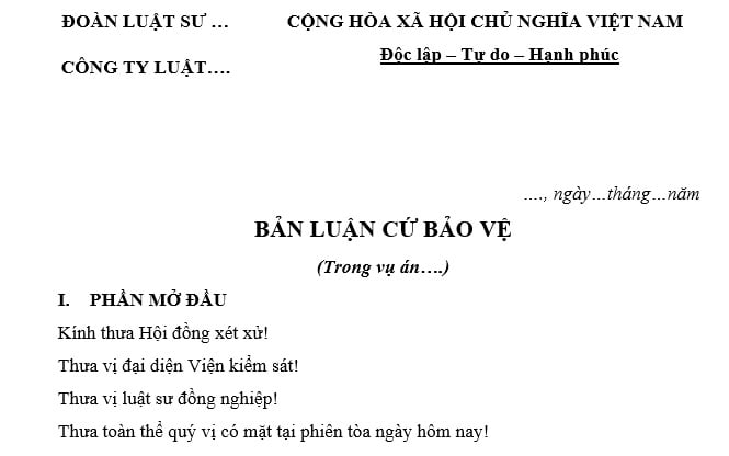 Mẫu bản luận cứ bảo vệ cho bị hại