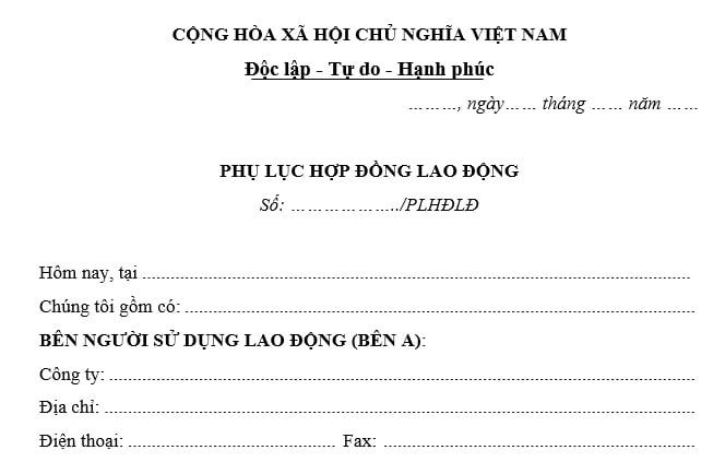 mẫu phụ lục hợp đồng