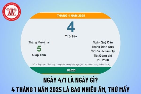 Ngày 4 1 là ngày gì? 4 tháng 1 năm 2025 là ngày mấy âm lịch? Ngày 4 tháng 1 năm 2025 là thứ mấy?