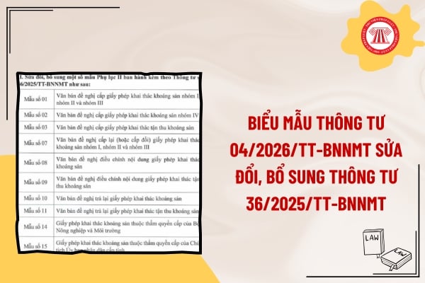 Tải về trọn bộ biểu mẫu Thông tư 04/2026/TT-BNNMT sửa đổi, bổ sung Thông tư 36/2025/TT-BNNMT thuộc lĩnh vực địa chất và khoáng sản ra sao?