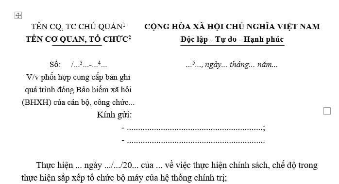 Mẫu Công văn cung cấp bản ghi quá trình đóng Bảo hiểm xã hội để thực hiện chính sách theo Nghị định 178, Nghị định 67?