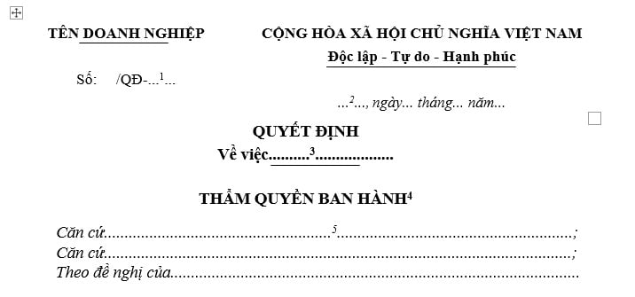 Mẫu Quyết định của công ty