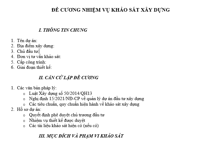  Mẫu đề cương nhiệm vụ khảo sát xây dựng