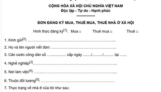 Mẫu đơn đăng ký thuê nhà ở xã hội cho công nhân, người lao động mới nhất 2026