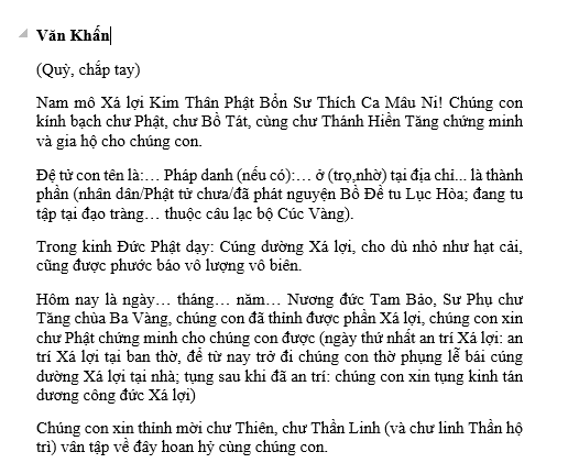 Tham khảo văn khấn khi chiêm‍ bái‍ Xá‍ lợi‍ Phật‍ Thích‍ Ca‍ Mâu‍ Ni‍ dưới đây: