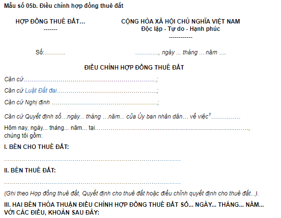 Mẫu điều chỉnh hợp đồng thuê đất