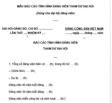 Mẫu báo cáo tình hình đảng viên tham dự đại hội dùng cho đại hội đảng viên