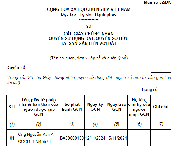 Mẫu Sổ cấp Giấy chứng nhận quyền sử dụng đất, quyền sở hữu tài sản gắn liền với đất mới nhất 