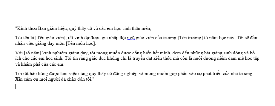 Mẫu Bài phát biểu của giáo viên mới về trường (Mẫu 2)