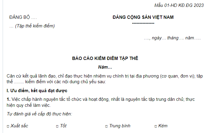 Mẫu Báo cáo kiểm điểm tập thể lãnh đạo quản lý UBND xã cuối năm theo Hướng dẫn 25