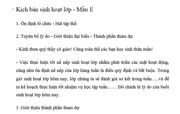 Mẫu kịch bản điều hành tiết sinh hoạt lớp của lớp trưởng các cấp