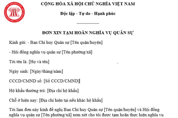 Mẫu đơn xin tạm hoãn nghĩa vụ quân sự để đi học đại học mới? Đơn xin tạm hoãn nghĩa vụ quân sự nộp cho ai?