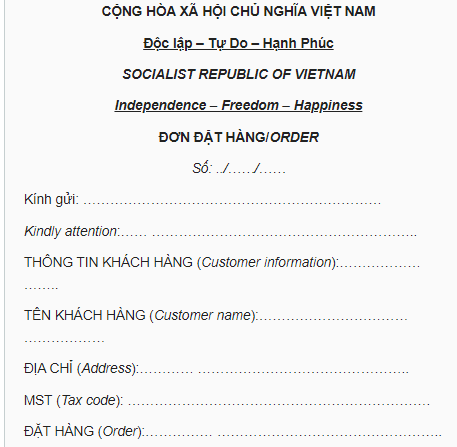  các mẫu đơn đặt hàn