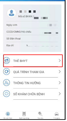 Bước 1: Đăng nhập vào ứng dụng VssID và chọn “Thẻ BHYT”