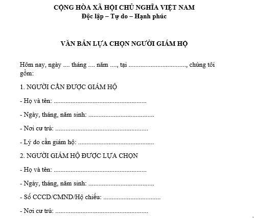 Mẫu văn bản lựa chọn người giám hộ