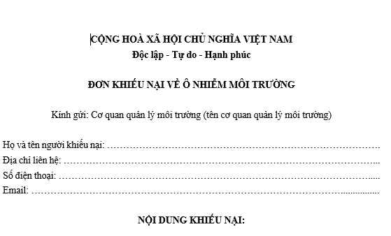 Mẫu đơn khiếu nại hàng xóm làm ô nhiễm môi trường