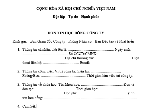  Mẫu đơn xin học bổng công ty dành cho người lao động