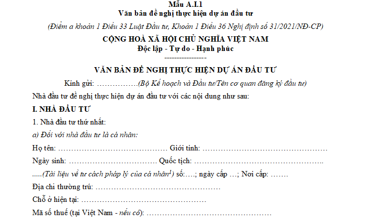  Mẫu Văn bản đề nghị thực hiện dự án đầu tư mới nhất