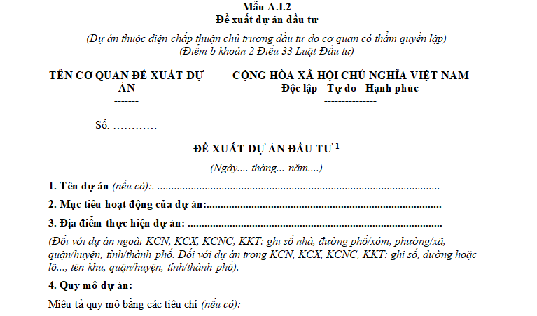  Mẫu Đề xuất dự án đầu tư mới nhất (Dự án thuộc diện chấp thuận chủ trương đầu tư do cơ quan có thẩm quyền lập)