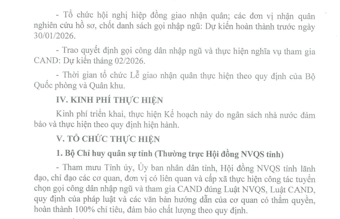 Tỉnh Vĩnh Long dự kiến trao quyết định gọi công dân nhập ngũ và tham gia nghĩa vụ công an năm 2026 khi nào?