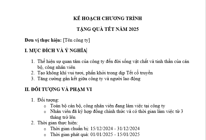  Mẫu kế hoạch chương trình tặng quà Tết cho công nhân viên công ty