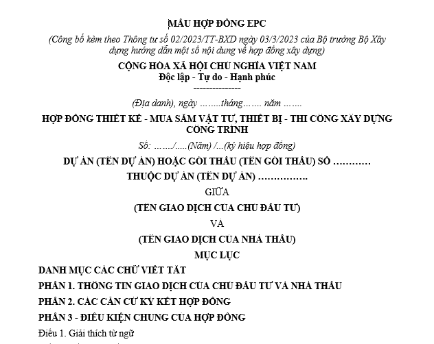 Mẫu hợp đồng EPC theo Thông tư 02 mới nhất