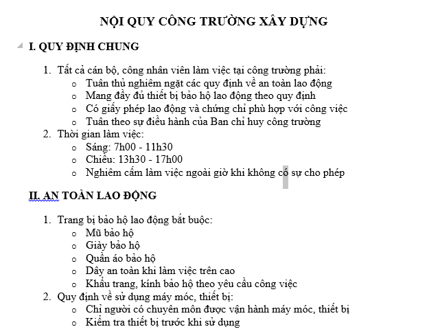  Mẫu nội quy công trường xây dựng