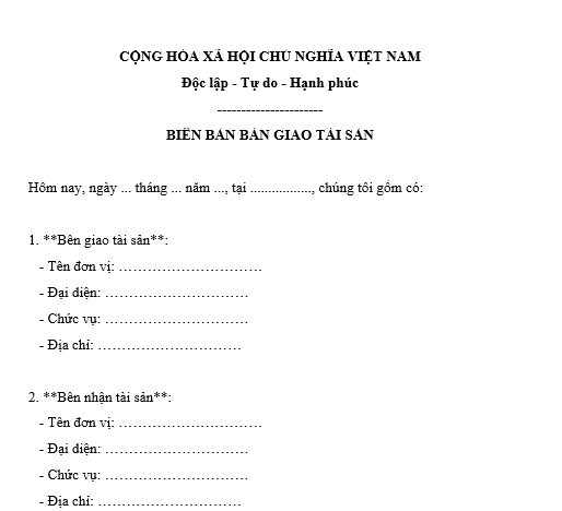 Mẫu biên bản bàn giao 3 bên về giao nhận tài sản