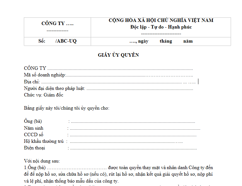  Mẫu giấy ủy quyền làm con dấu công ty mới nhất 2026