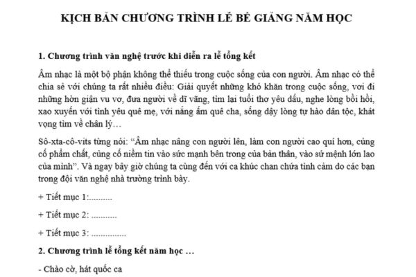 Kịch bản chương trình lễ bế giảng năm học 