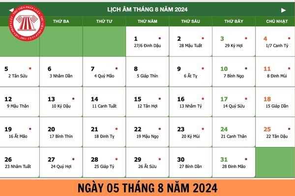 Ngày 05 tháng 8 năm 2024 là ngày bao nhiêu âm lịch, ngày thứ mấy? Người lao động nghỉ hằng năm vào ngày 05/8/2024 được tạm ứng tiền lương không?