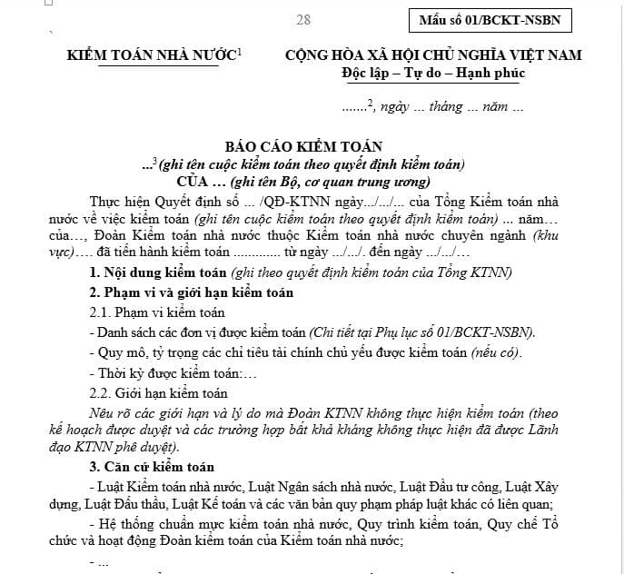 mẫu Báo cáo kiểm toán