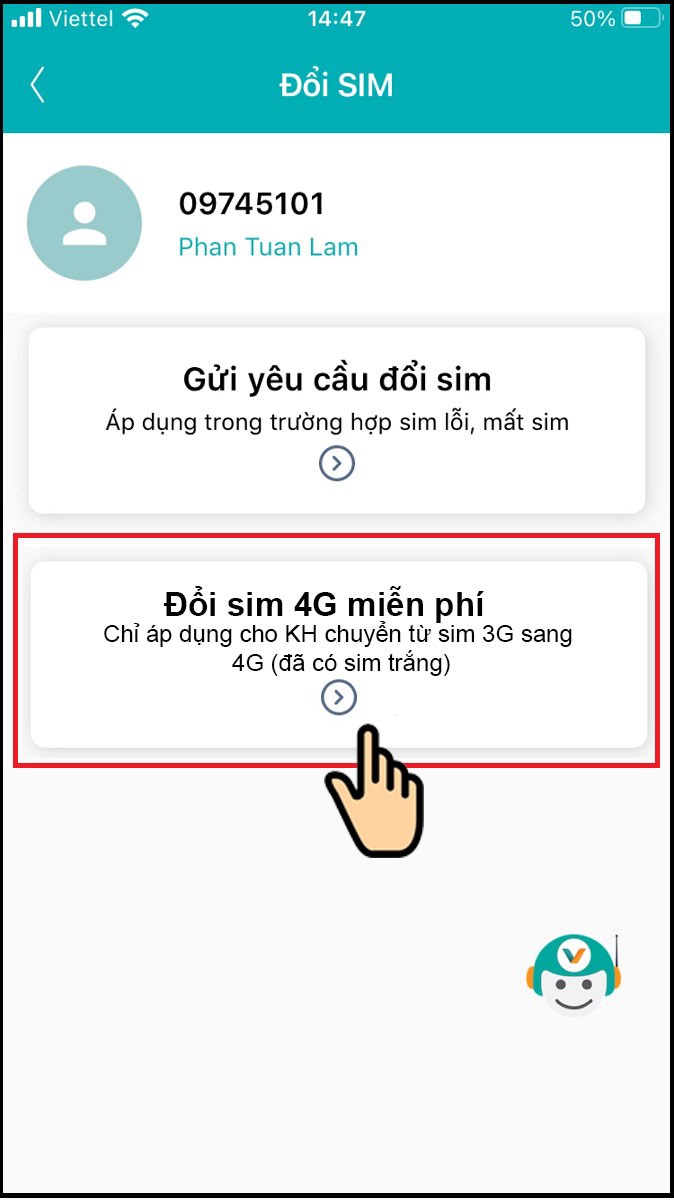 Chọn Đổi sim 4G miễn phí