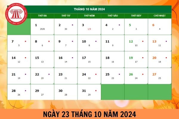 Ngày 23 tháng 10 năm 2024 là ngày bao nhiêu âm lịch, ngày thứ mấy? Ngày 23 tháng 10 có phải là ngày lễ lớn không?