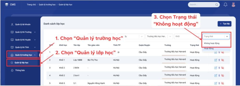 Chọn Trạng thái “Không hoạt động”.