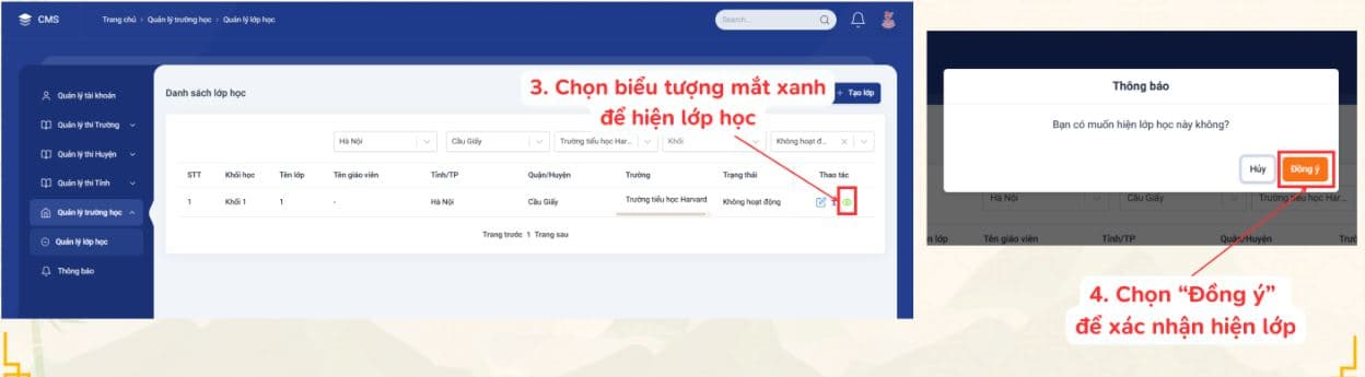 Chọn “Đồng ý” để hiện lớp học.