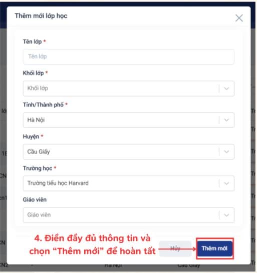 Chọn “Thêm mới” để hoàn tất tạo lớp. 