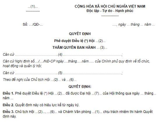 Mẫu số 03 quyết định phê duyệt điều lệ hội