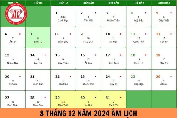 8 tháng 12 năm 2024 âm lịch là ngày mấy dương 2025? Người lao động được nghỉ hưởng lương ngày 8 12 âm không?