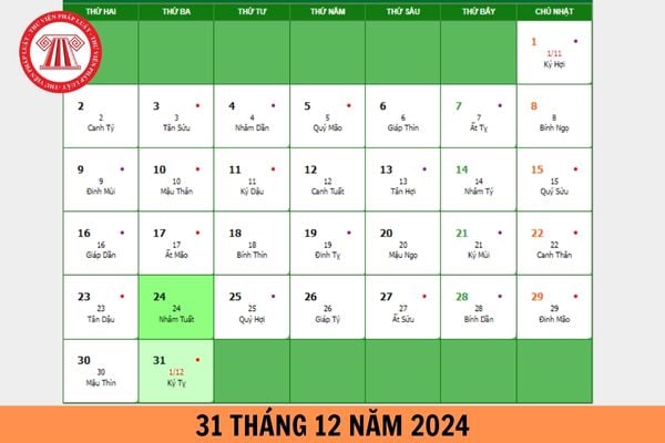 Ngày 31 tháng 12 là ngày gì? 31 tháng 12 năm 2024 là thứ mấy? 31 tháng 12 năm 2024 là ngày bao nhiêu âm?