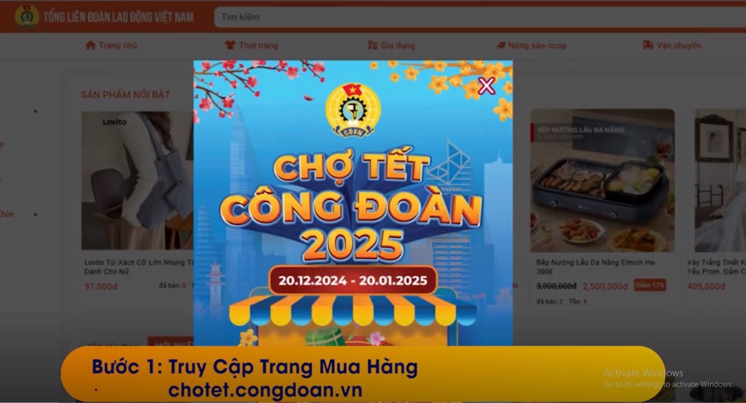 Truy cập trang mua hàng chotet.cong doan.vn